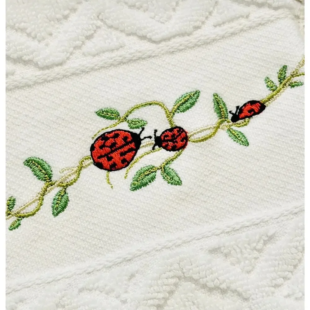 SET Bianca Jacquard Ladybug Fingertip Hand Towels Embroidered Portugal RETIRED
